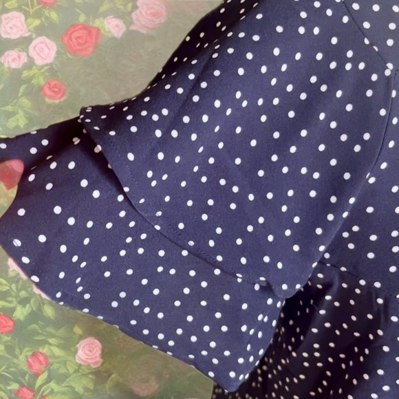 Navy Polka Dot Ruffle Sleeve Top - Picture 7 of 7